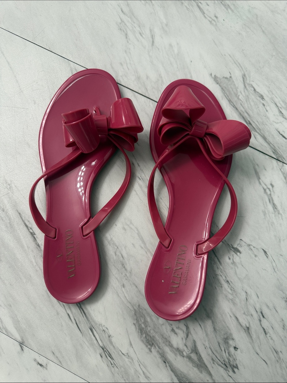 Valentino Garavani Fuchsia Bow Jelly Slide Sandals